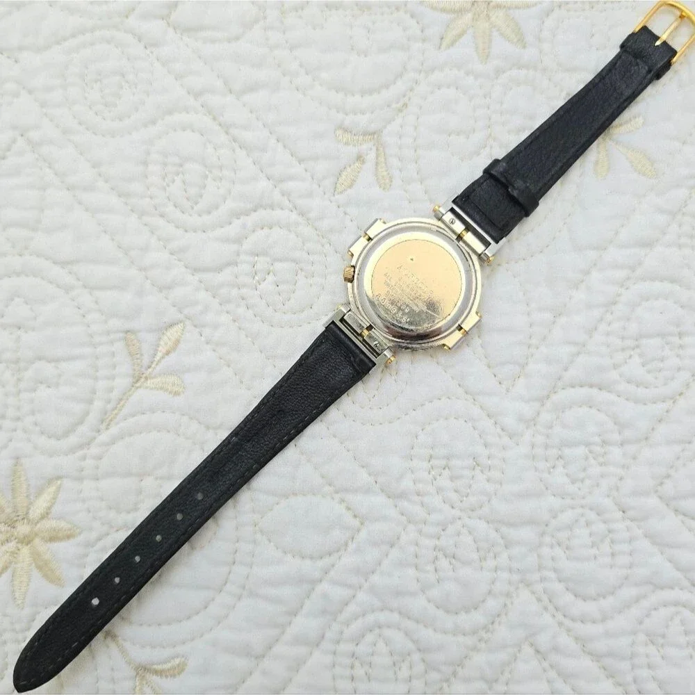 Vintage Aureole Quartz Men's Watch SW-288 Two-Tone Black Gold Swiss Made 33mm